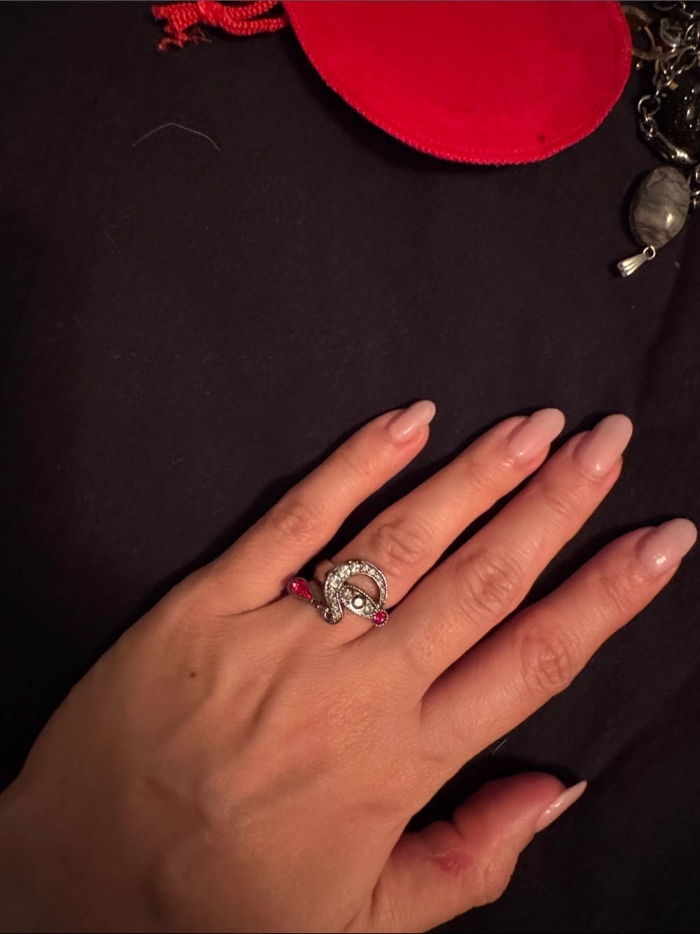 Swarovski Silver Snake Ring with Pink Stones